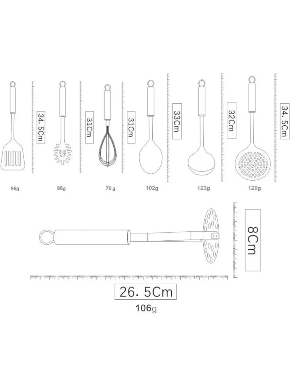 8-Piece Stainless Steel Cooking Utensil Set with Stand, Kitchen Tools